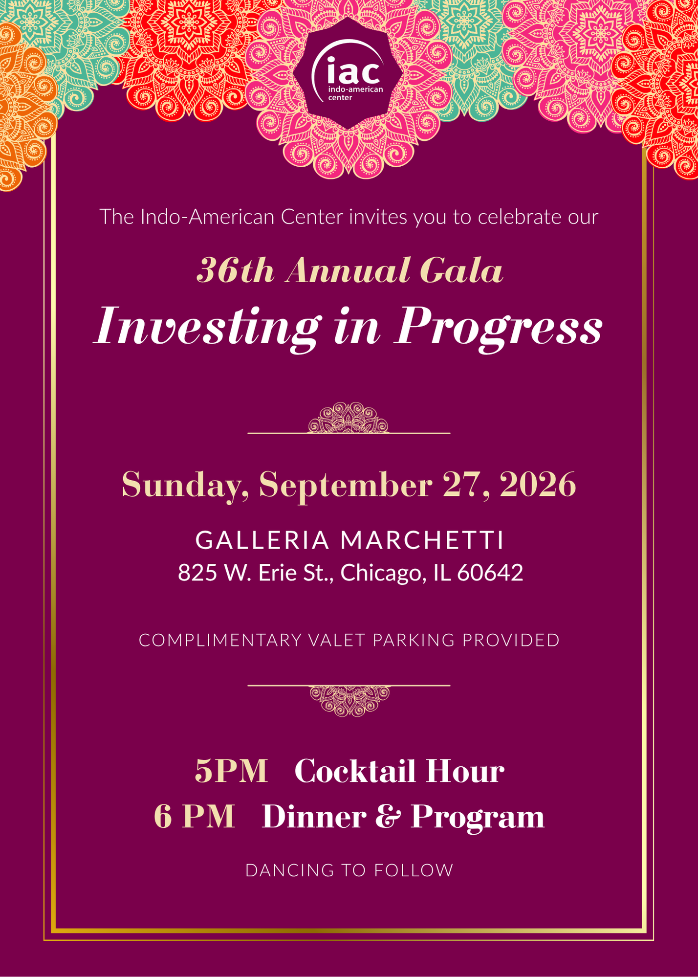2026 Gala Invite p1 Indo American Center 35th Annual Gala Invitation